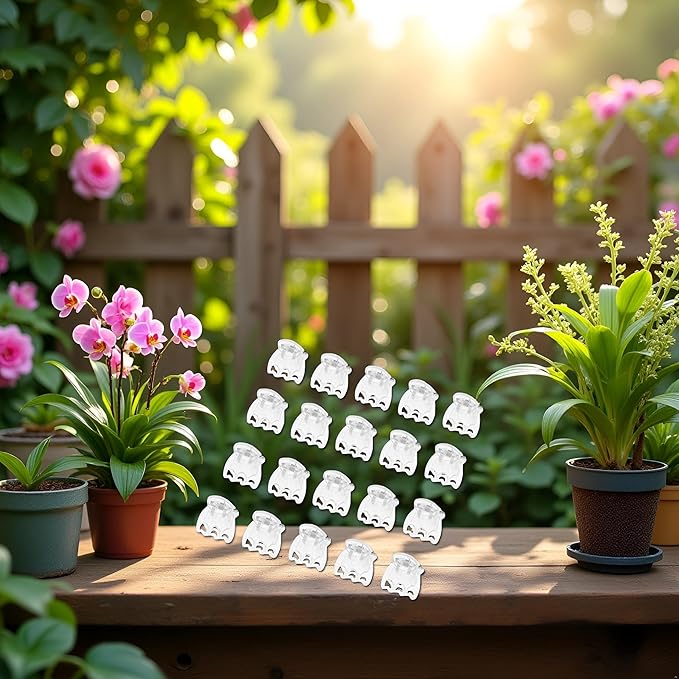 50 Pcs Plant Support Clips,Plant Orchid Clips Flowers Support Clear Fixer for Garden Vine Stem Plants Climbing Clasp Transparent 6 Claws Orchid Plastic Butterfly Plant Support Garden Structures