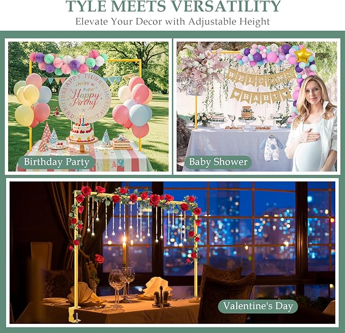 Over The Table Rod Stand with Clamps 31"-110" Length 31"-64" Height Adjustable Metal Table Hanging Decor Rod with Storage Bag for Gender Reveal Ceremony Party, Gold Table Balloon Arch Stand