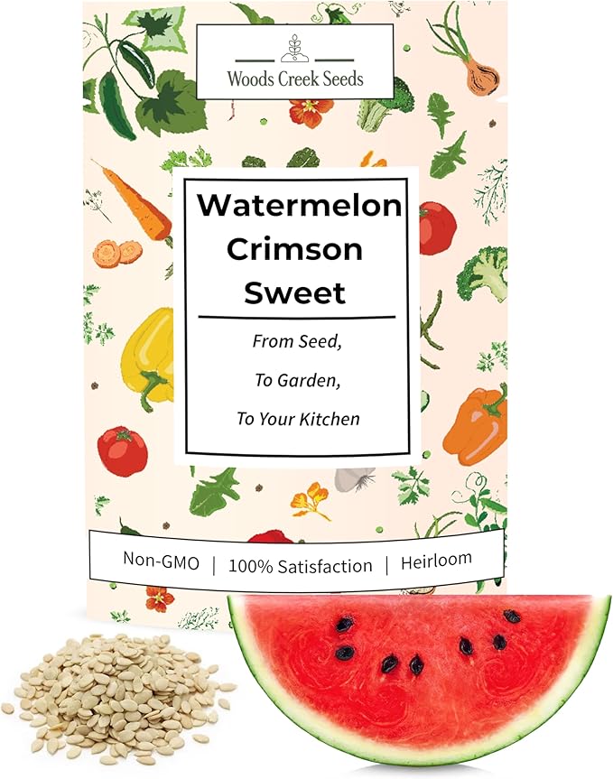 Woods Creek Seeds: Crimson Sweet Watermelon Seeds for Planting - Over 45 Heirloom Watermelon Seed Pack - Non-GMO Fruit Seeds for Planting Home Garden or Outdoors - Mini Watermelon Seeds for Gardeners