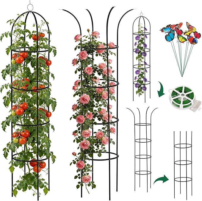 100% Metal Obelisk Garden Trellis 6.6 Ft Tall Plant Support for Climbing Vines, Flowers Stands,Rose Bush Round Trellis for Pots Metal Plant Trellises for Clematis Vine Jasmine Outdoor Indoor,2 Pack