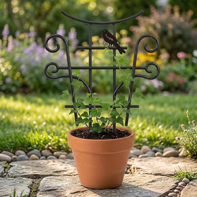 Small Trellis for Potted Plants, 2 Pack Metal Plant Trellis Indoor, 13.5 Inch Black Powder Coated Plant Support for Pothos, Monstera, Vine Ivy Flower, Decorative Indoor Plant Trellis for Potted Plants