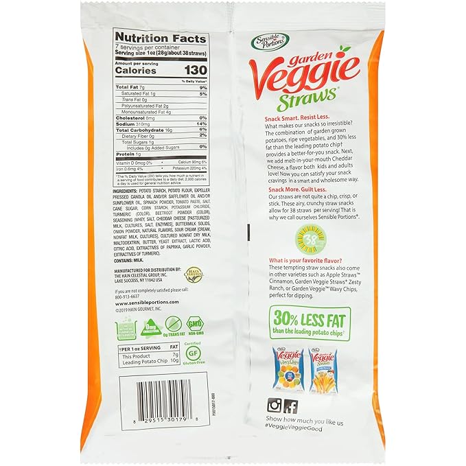 Sensible Portions Veggie Straws - Garden Snacks Variety Pack, Sea Salt, Ranch, Cheddar, Apple Cinnamon, Gluten Free Bulk Snacks, 1 Oz (Pack of 24)