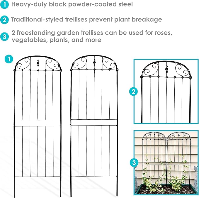 Sunnydaze 32-Inch Traditional Decorative Outdoor Trellis - Metal Wire Garden Trellis for Climbing Plants and Flowers - Set of 2