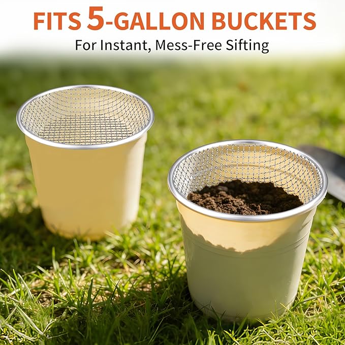 3PCS Soil Sifter for Gardening, Heavy Duty Rock Sieve Fits 5 Gallon Bucket, 3mm 6mm 10mm Galvanized Garden Sifter Compost Dirt Sifter, Sand Gravel Sawdust Pebbles