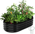 Galvanized Metal Planter Raised Garden Bed Kit for Gardening Outdoor，4x2x1ft Planter Grow Garden Box Raised Flower Bed，Long Vegetable Clearance Herb Raised Garden Beds for Gardening Black