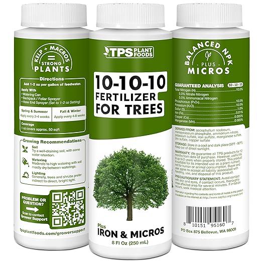 Liquid 10-10-10 Fertilizer for Trees and Shrubs – Balanced NPK Plus Iron and Micros for Stronger Growth and Healthy Roots, 8 oz