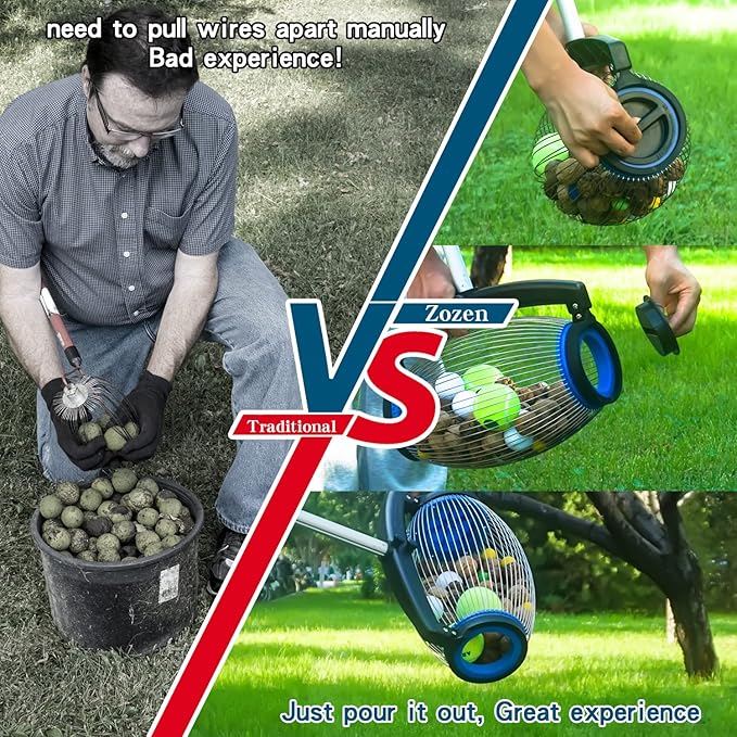 Zozen Nut Gatherer, Pecan Picker Upper, Walnut Picker Upper Roller, Side Opening Dump/Also Apply to Hickory Nuts, Chestnuts, Buckeyes, Golf, Butternuts, Objects Size 3/4'' to 2''; 1.5 Gallon