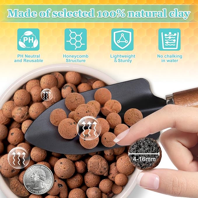 19 LBS Natural Leca Clay Pebbles for Plants- 4-16mm Expanded Clay Leca Balls for Indoor Plants, Hydroton Clay Pebbles for Plants Hydroponic & Aquaponics Growing, Orchids, Drainage, Terrarium