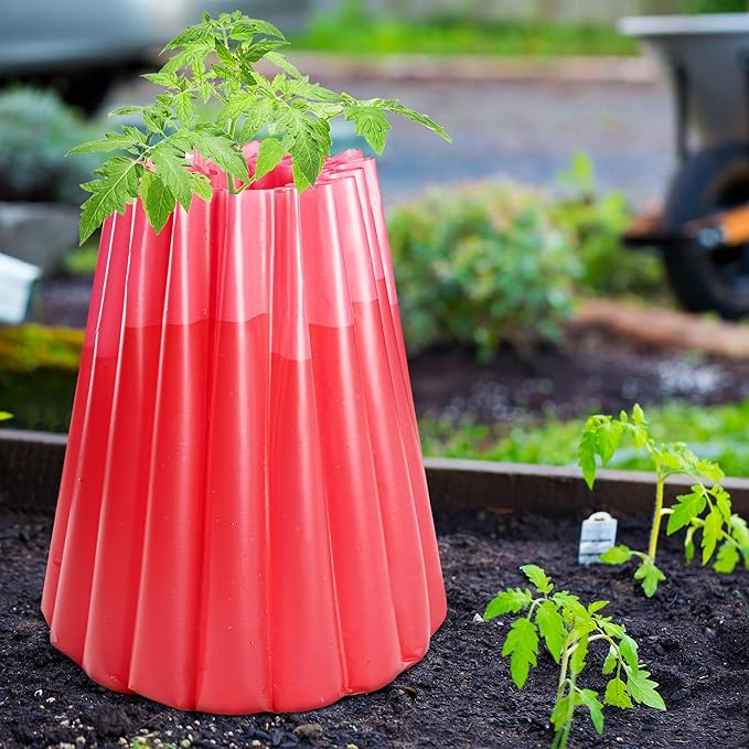 Adnee 10 Pack Water Filled Plant Protectors-19 x 17 Inch Reusable Wall of Water Plant Covers for Tomato Plants-Red Early Season Insulating Plant Protective Cover for Outdoor Winter Freeze Protection