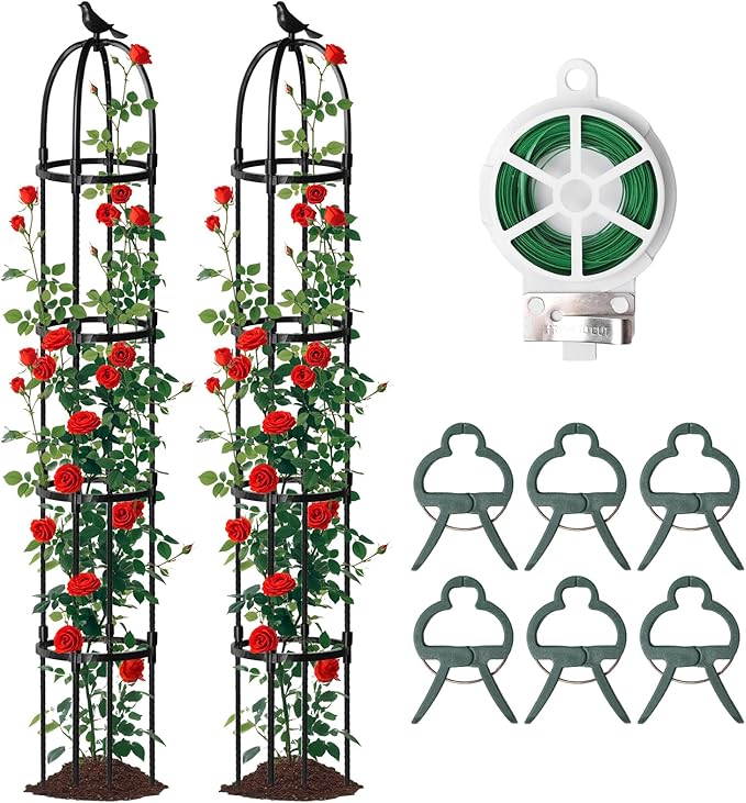 Garden Obelisk Trellis for Climbing Plants Outdoor, 2Pcs 6.2FT Rustproof Metal Plant Flower Trellises,Garden Obelisk Trellis for Indoor Outdoor Flowers Vegetable Fruits Vines Support (Black)