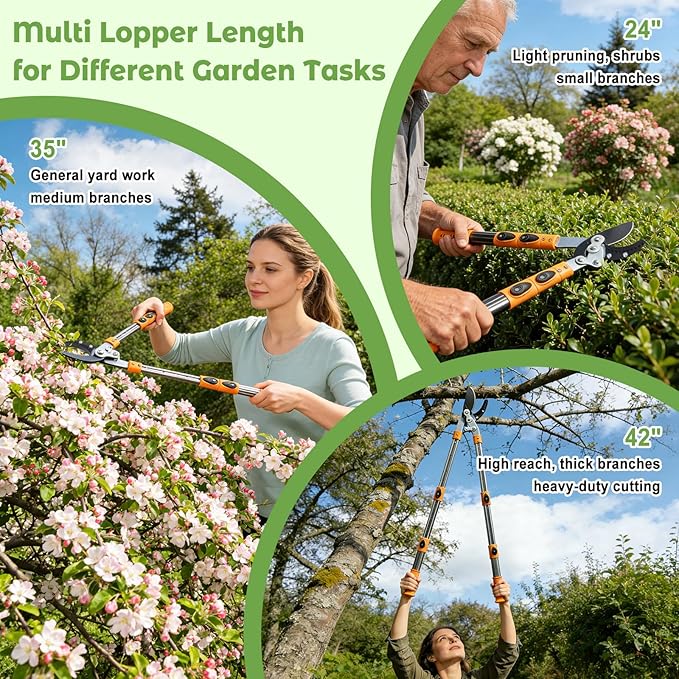 Extendable Loopers for Tree Trimming, 24-42'' Heavy Duty Thick Branches Cutter Lopping Shears with SK5 Steel Blade, Pruning Shears with 1.8” Cut Capacity, Loppers with Compound Action for Gardening