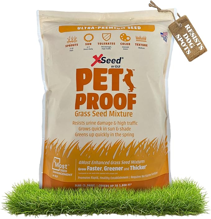 X-Seed Pet Proof Fescue Grass Seed – Dense Lawn for Sun & Shade, Urine Resisitant High Traffic Emerald Green Grass, Rapid Growing In Cool & Sunny Climates, Suited for Dogs – Perennial Blend - 3 lb Bag