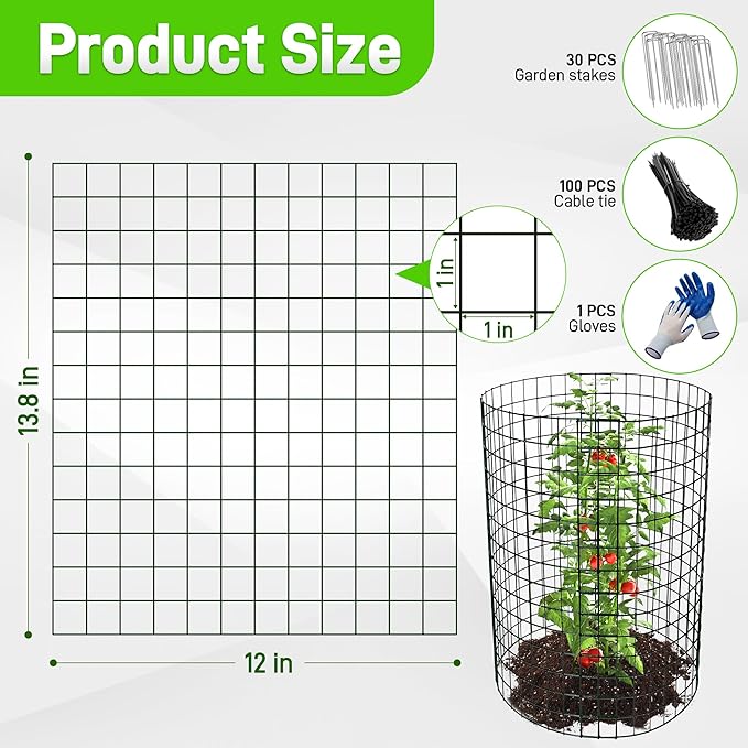 8 Pack Plant Protectors from Animals, 13.8"x 12" Wire Plant Protector, Wire Cages for Plants with Stakes and Cable Ties, Metal Plant Cages for Plants, Vegetables, Flowers