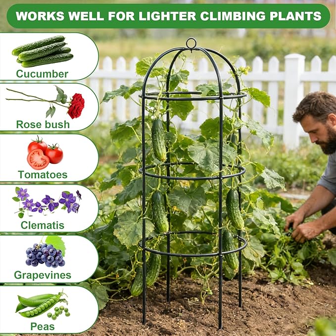 Garden Obelisk Trellis for Climbing Plants 5.7/4.5FT Heavy Duty Metal & Rustproof Plant Climbing Support for Garden Indoor Outdoor Potted Plant Flowers Fruits Vegetable Vines (5.7FT / 2Pack)