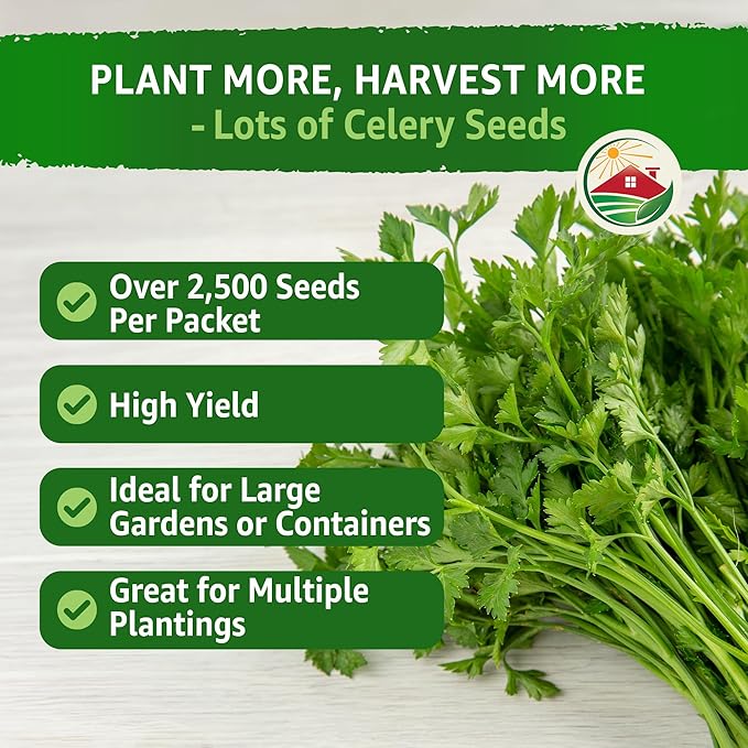 TKE Farms & Gardens - Utah 52-70 Celery Seeds for Planting, Heirloom, Non-GMO, 2500+ Seeds, 1g Packet, Ideal for Fall & Winter Vegetable Gardens, Includes Growing Instructions