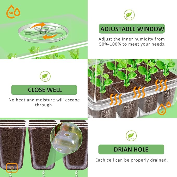 YAUNGEL Seed Starting Trays, 10 Pack 120 Cells Thicken Seed Starter Tray Kit with Humidity Dome/Heightened Lids Durable Growing Trays for Greenhouse & Gardens, Transparent