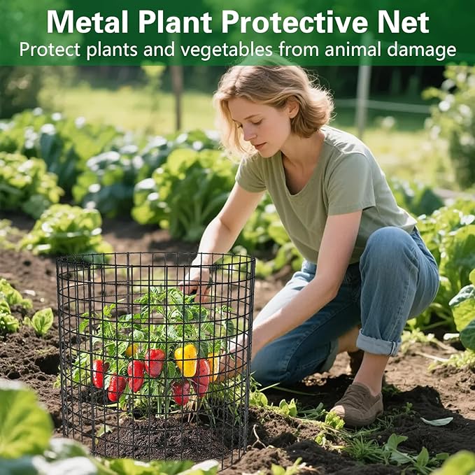 5 Pack Plant Protectors from Animals, 12×14in Wire Plant Protector Covers, Metal Garden Cloche with Ground Stakes and Zip Ties for Deer and Rabbit Protection in Outdoor Gardens