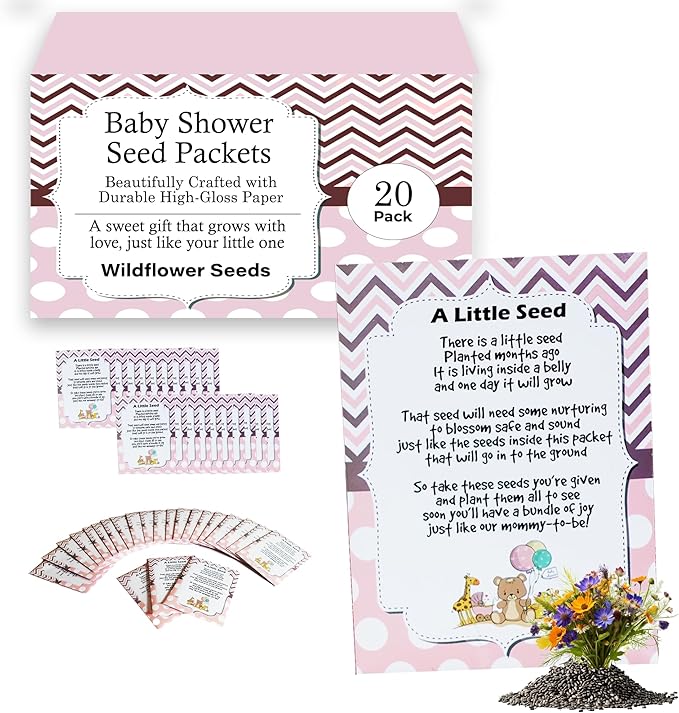 Mommy to Bee Seed Packets | Girl or Boy Baby Shower Favors for Guests | 20 Wildflower Seeds Packets | Pre-Filled | Bouquet Wildflower Mix | Non-GMO Seeds | Gender Neutral | Oh baby | Gifts (Girl Pink)