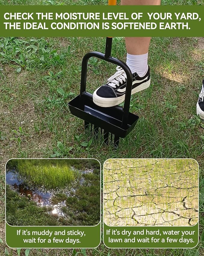 2-in-1 Manual Lawn Aerator Tool with Soil Core Storage Tray - 41.3" Heavy Duty Carbon Steel Garden Core Aerator Lawn Tool- Multifunctional Spike & Plug Aerator for Compacted Soil(Black + Orange)