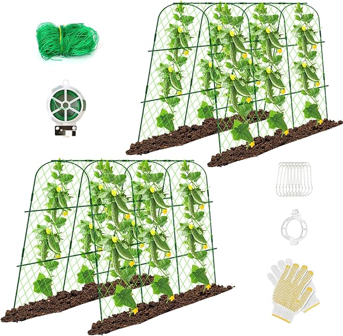 2 Pack 65"×48" Cucumber Trellis for Raised Bed, U-Shape Garden Trellis for Climbing Plants Outdoor, Metal Arch Vegetables Trellis, Detachable Cucumber Plant Support for Tomato,Squash