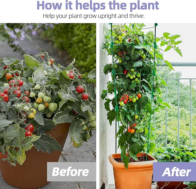 Tomato Cage for Garden- Upgrade 47 Inches Adjustable Plant Support Cage,Cucumber,Rose,Flowers,Fruit,Trellis for Climbing Plants Outdoor/Inodoor(6 Pack)