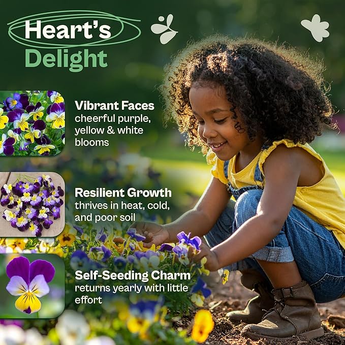 SVI 1500 Helen Mount Johnny Jump Up Seeds (Viola Tricolor) – Johnny-Jump-Up Wildflower Seed Packets, Violet Viola Edible Flowers – Flower Seeds for Outdoor Garden, Containers, Flower Beds