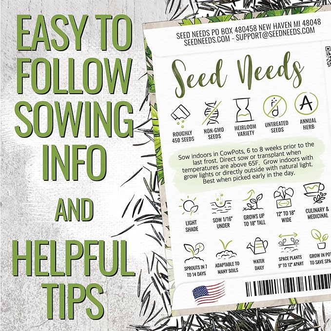 Seed Needs Chervil Seeds for Planting - Non-GMO, Heirloom & Untreated Annual Herbs - Grow an Indoor/Outdoor Garden Full of Culinary French Parsley (2 Packs)