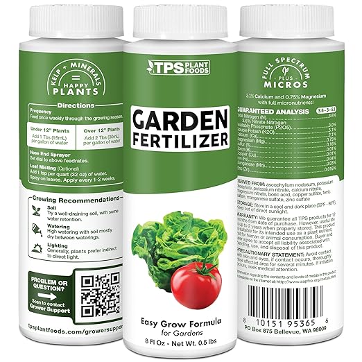 Garden Fertilizer, Complete Liquid Garden Plant Food for Edible Plants, 8 oz (250mL)