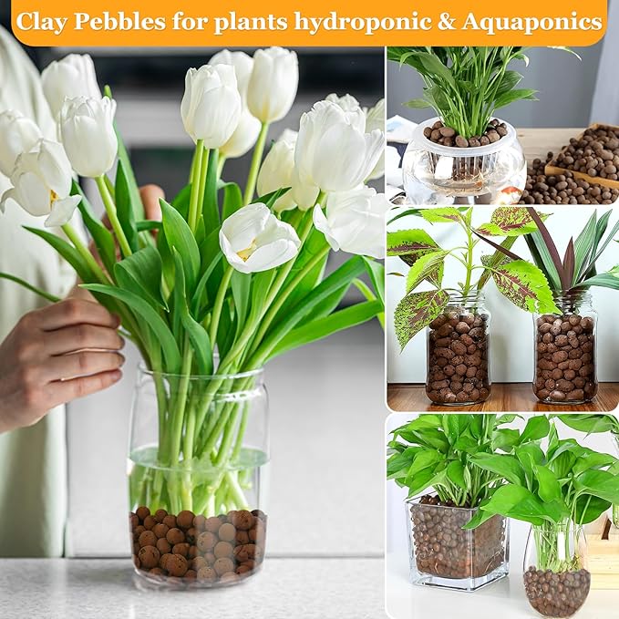 6 LBS Natural Leca Clay Pebbles for Plants- 4-16mm Expanded Clay Leca Balls for Indoor Plants, Hydroton Clay Pebbles for Plants Hydroponic & Aquaponics Growing, Orchids, Drainage, Terrarium