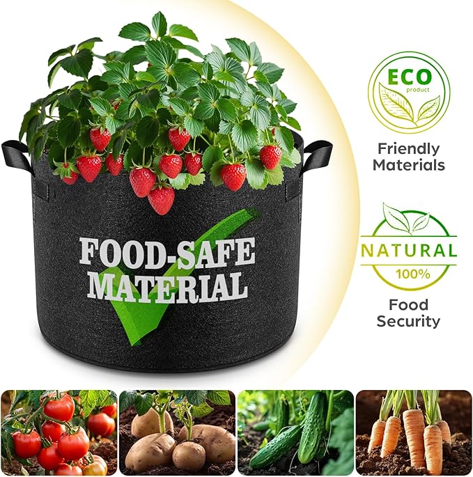 10 Pack 7 Gallon Grow Bags, Thickened Nonwoven Fabric Planter Pots with Handles, Heavy Duty 300G Garden Pots for Tomato, Potato and Vegetable