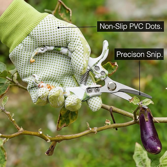 Pruning Shears for Gardening 2-Pack – 6.7" SK5 Bypass Pruner & 7.2" Straight Snips with Non-Slip Gloves – Lightweight Floral Garden Clipper for Women, Rose Trimmer & Plant Scissors Gift Set