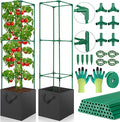 2 Pack Tomato Cages for Garden,49-Inch Square Trellis Frame with 7 Gallon Grow Bags, Plant Clips, Tomato Plant Support Kit for Garden Raised Bed Cucumber Vegetable Climbing Outdoor Indoor