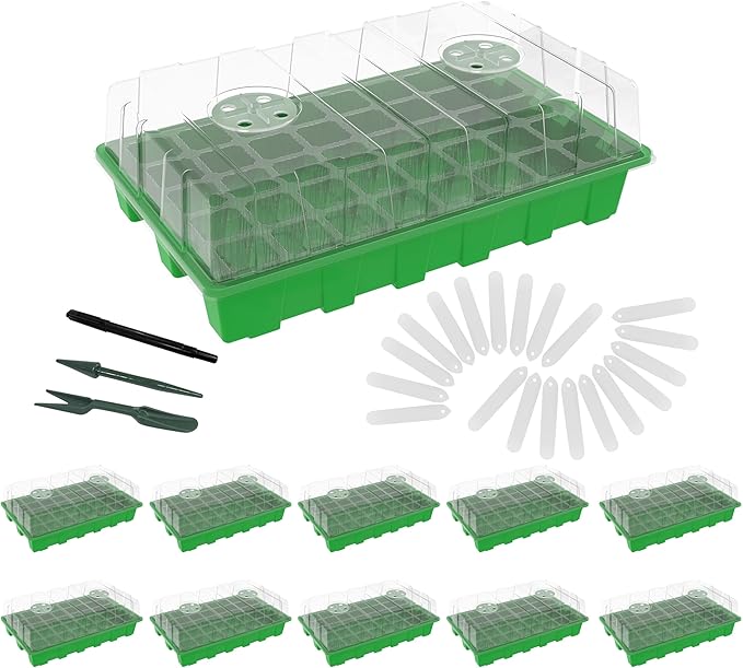 Gardzen 10 Pack 40 Cell BPA Free Seed Starter Tray Kit - Reusable Plant Germination Trays with Adjustable Vents, Sowing Tool & Labeling Set for Indoor Gardening Vegetables Herbs Flowers