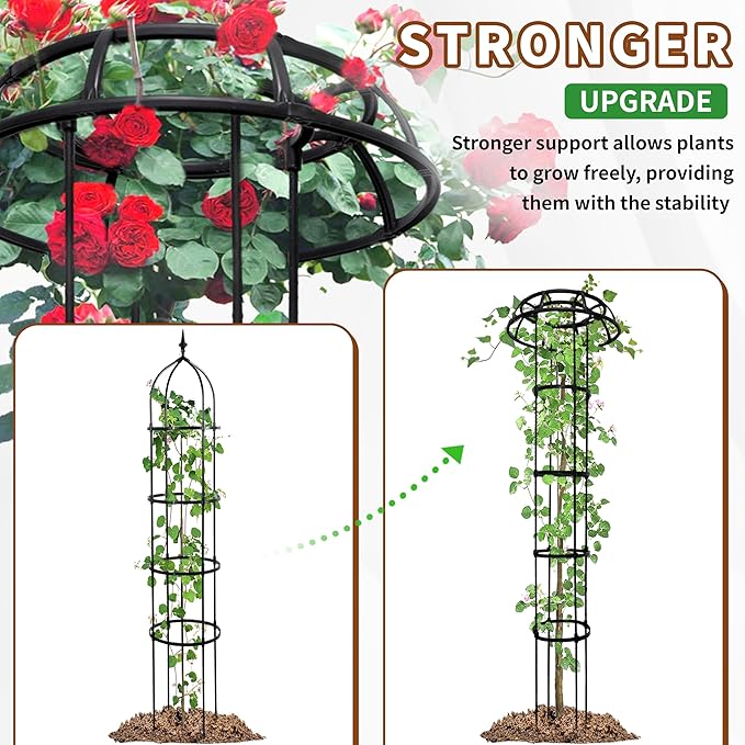 1 Pack Umbrella Trellis for Climbing Plants, 65 Inch Tall Adjustable Plant Support for Outdoor Indoor Garden, Sturdy Metal Core with Plastic Coating, Black
