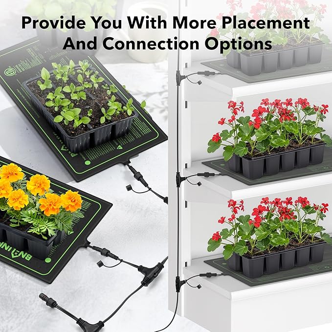 BN-LINK Seedling Heat Mat for Seed Starting 10" x 20.75", 4 Pack Daisy Chainable Waterproof Warming Mat Plant Heating Pad for Seed Germination, Indoor Growing, Hydroponic, Greenhouse, ETL Listed