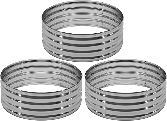 DIIYIV 3PCS 2x2x1FT Galvanized Raised Garden Bed Kit,Vegetable Boxes-Round Metal Flower Box,Large Planter Raised Beds Outdoor Garden for Planting,Fruit,Herb-Silver