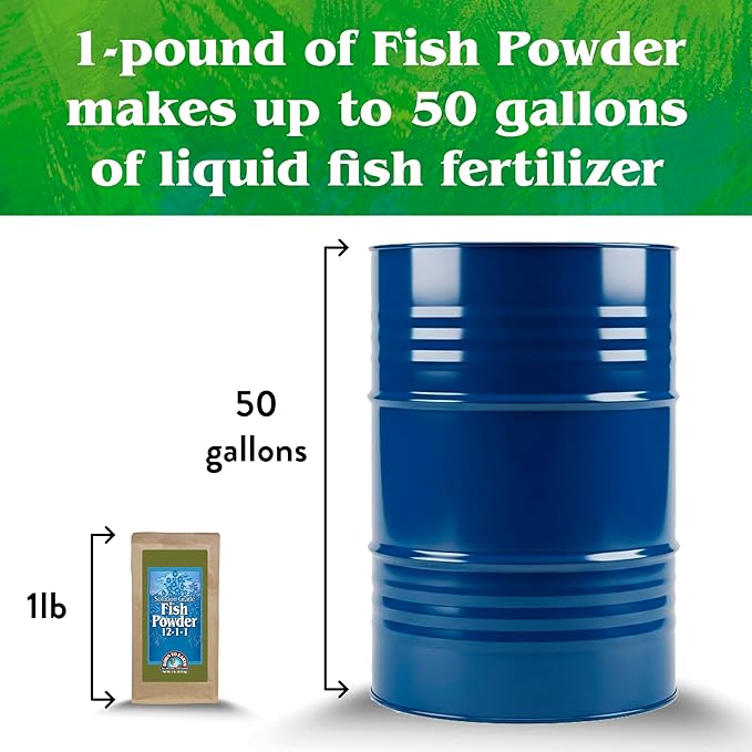 Down To Earth All Natural Fertilizers Organic Solution Grade Fish Powder - Water Soluble Nitrogen - Makes up to 50 Gallons of Liquid Fish Fertilizer for Soil or Foliar Spray 12-1-1, 1 lb