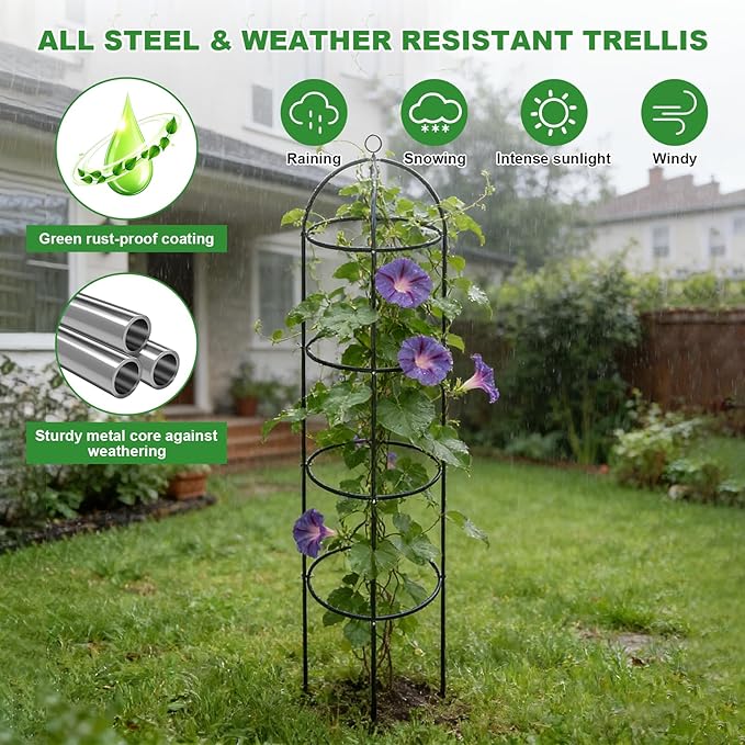 Garden Obelisk Trellis for Climbing Plants 69inch/5.7FT Heavy Duty Metal & Rustproof Plant Climbing Support for Garden Indoor Outdoor Potted Plant Flowers Fruits Vegetable Vines 1pack