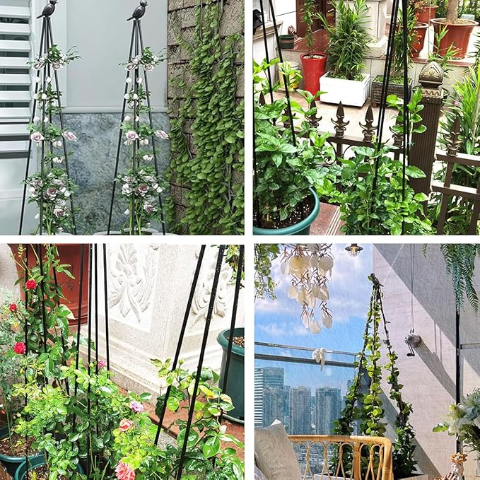 Garden Trellis for Climbing Plants,63inch Tall Plants Trellis Support with Adjustable Stake Arms,Plastic Coated Rustproof Metal Pipe Supports for Outdoor Indoor, Potted Plants, Tomato, Rose,1pack
