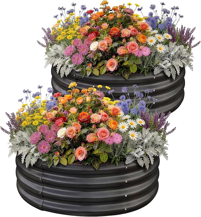Land Guard Galvanized Raised Garden Bed 2Pcs, Planter Raised Garden Beds Outdoor, Round Clearance Raised Garden Beds for Gardening Vegetables (Gray)