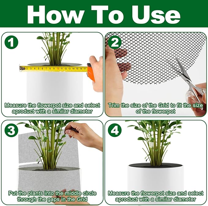 6Pcs Plant Pot Grids,11.8Inch Plant Pot Cover with 30 U-Shaped Nails, Cat Proof Protector for Potted Plants,Dig-Free Soil Cover & Flower Pot Grid Guard(Square)