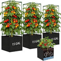 3 Pack Tomato Cages for Garden, 47in Tall Square Tomato Trellis with 15 Gallon Grow Bags, Plant Planter for Garden, Patio & Balcony, Metal Tomato Cage for Tomatoes Cucumbers Peas Climbing Plants