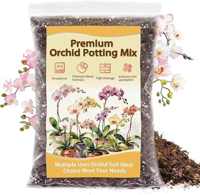 Orchid Potting Mix, Premium Orchid Soil for Repotting with Natural Pine Bark, Perlite, Coco Peat and Moss, Well-Draining Orchid Mix for Indoor Plant, Orchid, Succulents - 2QT