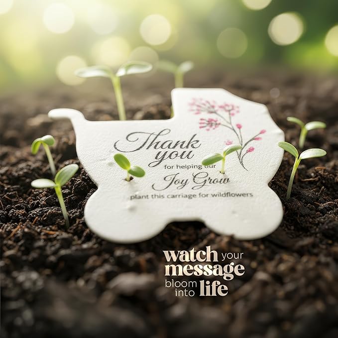 Seed Bloom Carriage-Shaped Seed Paper – 24 pcs Pink Shower Favors for Guests with Wildflower Seeds, Writable & Plantable, Gender Reveal, Birthday Gifts for Guest