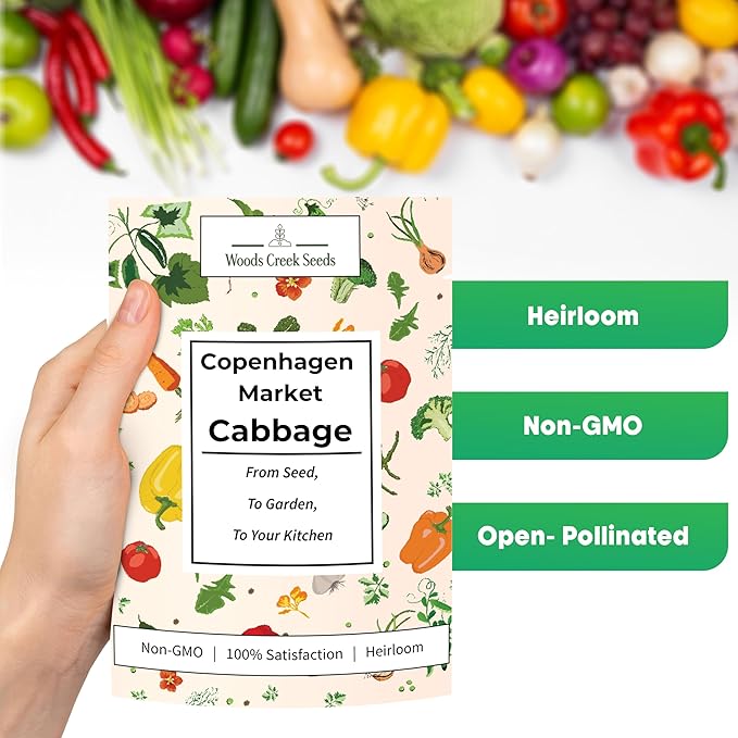 Woods Creek Seeds: Copenhagen Market Cabbage Seeds for Planting - Over 280 Heirloom Non-GMO Green Cabbage Seeds - Beginner-Friendly Vegetable Seed for Home, Indoor or Outdoor Gardeners