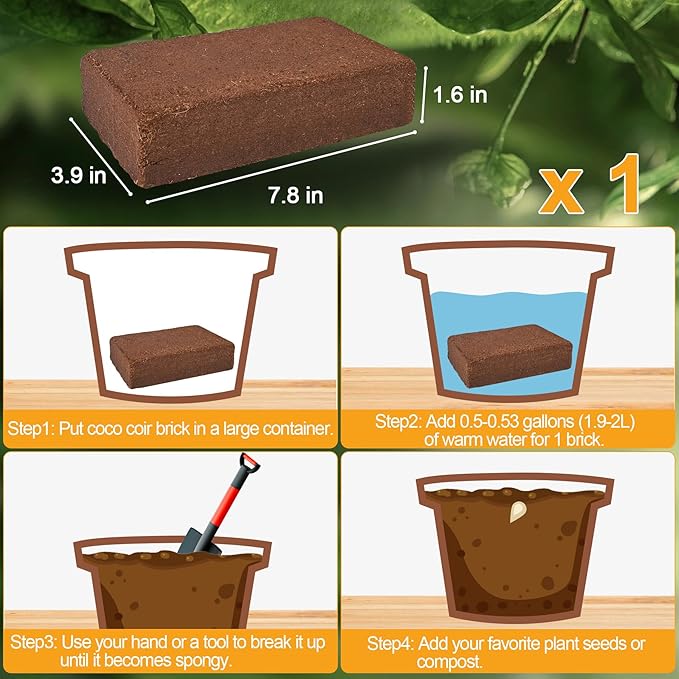 Organic Coco Coir 1 Pcs Compressed Coconut Coir Brick Coconut Fiber Husk Substrate Mulch Coconut Bark Core Growing Medium Peat Moss Soil High Nutrition for Plants Gardening Seed Starting Soil Mix