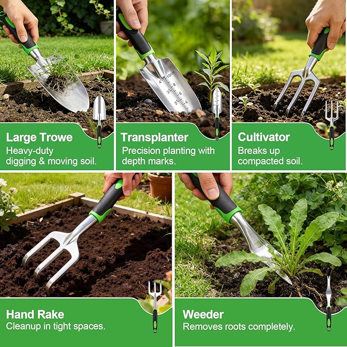 Garden Tools Set - Rust-Proof Aluminum Gardening Tools Set with Organizer Handbag, Durable Garden Tool Set - Gardening Gifts for Women and Men