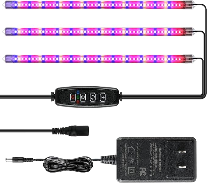 iPower 40W Full Spectrum LED Plant Grow Light Strips for Indoor Plants with Auto ON/Off 3/9/12H Timer, 10 Dimmable Levels 48 LEDs Per Tude, for Hydroponics Succulent, 3 Tubes, Mix