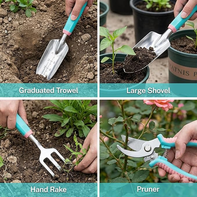 Gardening Tools Kit - 27PCS Heavy Duty Gardening Tool Starter Set with Non-Slip Rubber Handle, Ideal Gifts for Women and Men