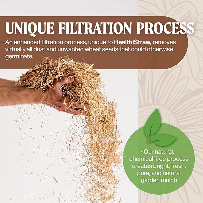 HealthiStraw GardenStraw, 3 cu ft (20 lbs) All-Natural Mulch for Gardens, Vegetables & Lawn Seeding – Water-Conserving Wheat Straw – Thoroughly Cleaned, Sustainable